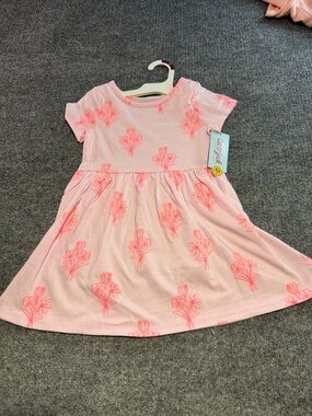 Cat & Jack Light Pink Knit Dress with Neon Pink Floral Print